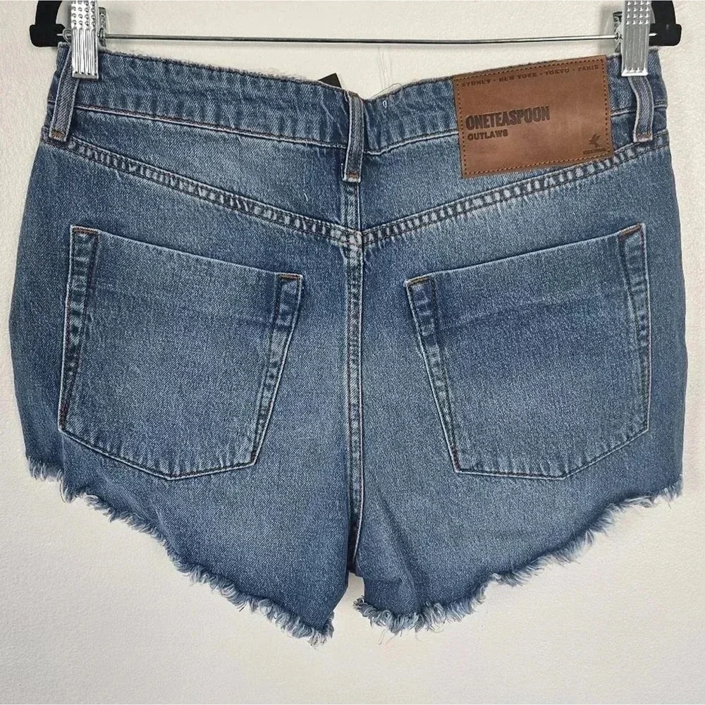 ONE TEASPOON Atlantis Distressed Denim Cutoff Shorts 27 Button Fly‎ Raw Hem NWT